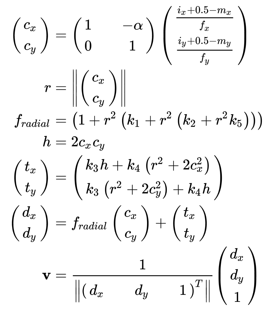 Bouguet model for unprojection